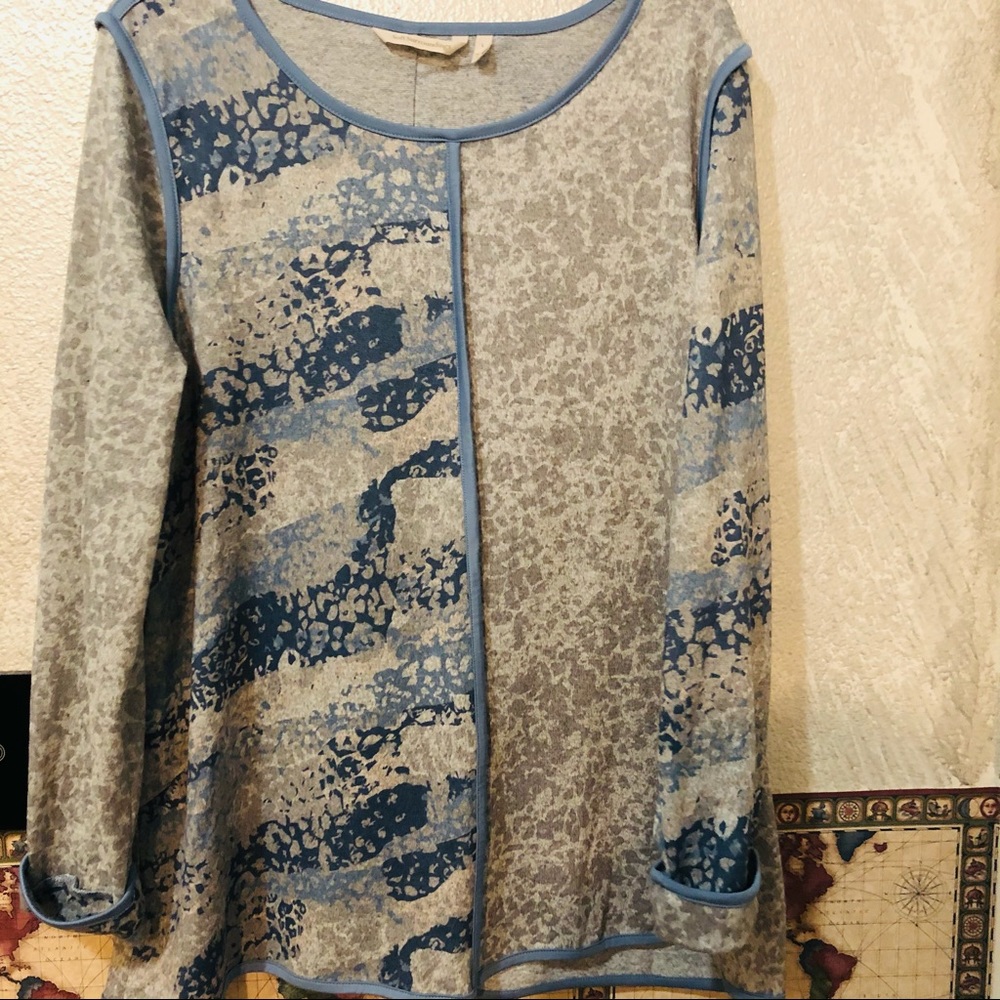 Soft Surroundings L Long Sleeve Blue/Tan Blouse